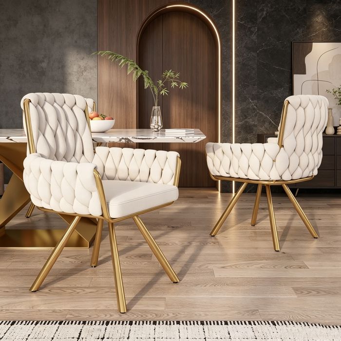 Lot de 2 Chaises Pivotantes Chaises Salle à Manger en Velours Fauteuil Chaise Pivotante à 360° avec Pieds en Métal Beige