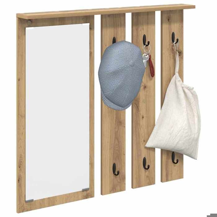 Meuble Étagère - Marron - Porte-manteau mural - 1 pc - avec miroir chêne artisanal 84x10x80 cm B5056