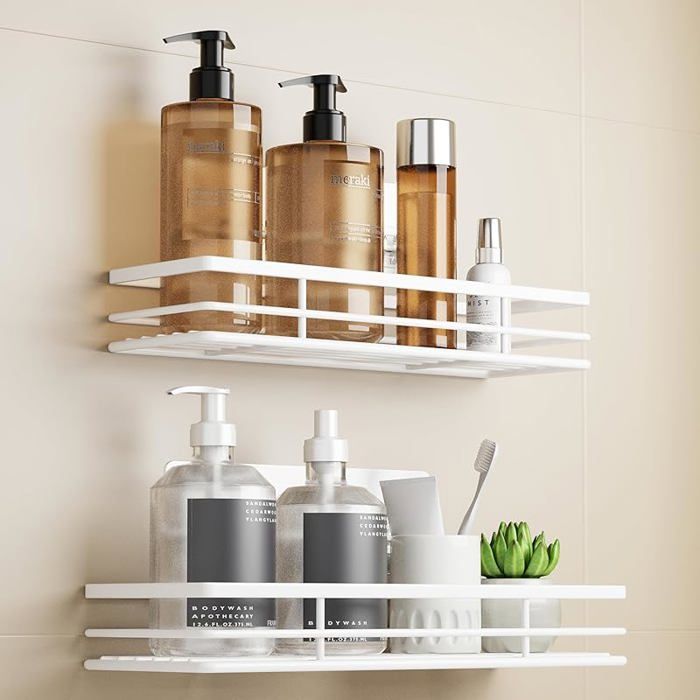 Lot de 2 étagères de sans perçage bnc pour salle de bain support pour shampooing avec 2 Bnc blanc PORTE ACCESSOIRE DE SALLE DE B