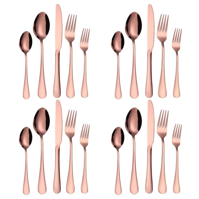 1 Set Couverts Acier Inoxydable Finition Miroir Doré Rose Lavable au Lave-vaisselle Pour 4 Personnes .