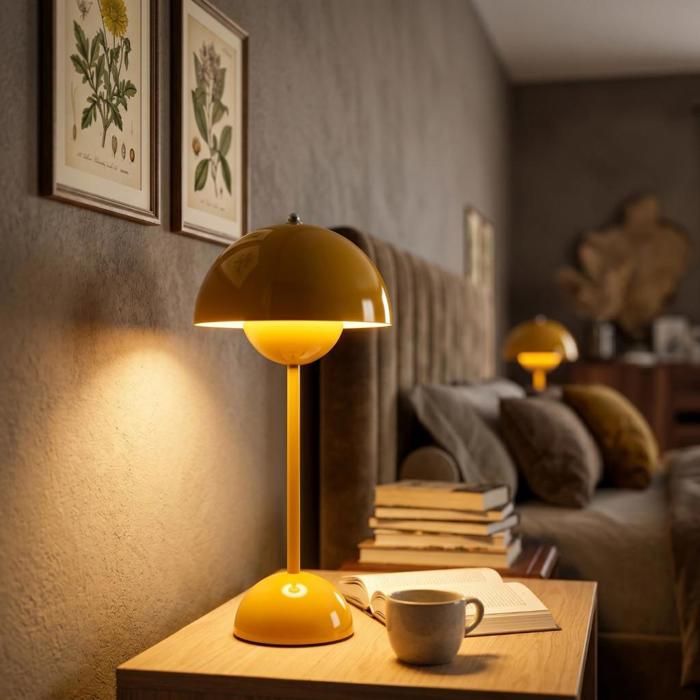 Diday Lampe à Poser Moderne Style Scandinave 16*28CM Conception Lampe de Bureau Pod Métal Jaune 1pcs Rechargeable