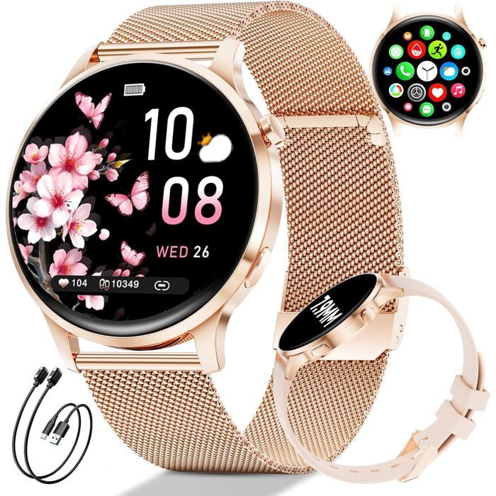 Montre connectée femme or rose - LIGE - Écran AMOLED 1 32 - Boîtier ultra-fin 7 mm - 2 bracelets 20 mm Montre connectée femme or rose - LIGE - Écran AMOLED 1 32 - Boîtier ultra-fin 7 mm - 2 bracelets 20 mm