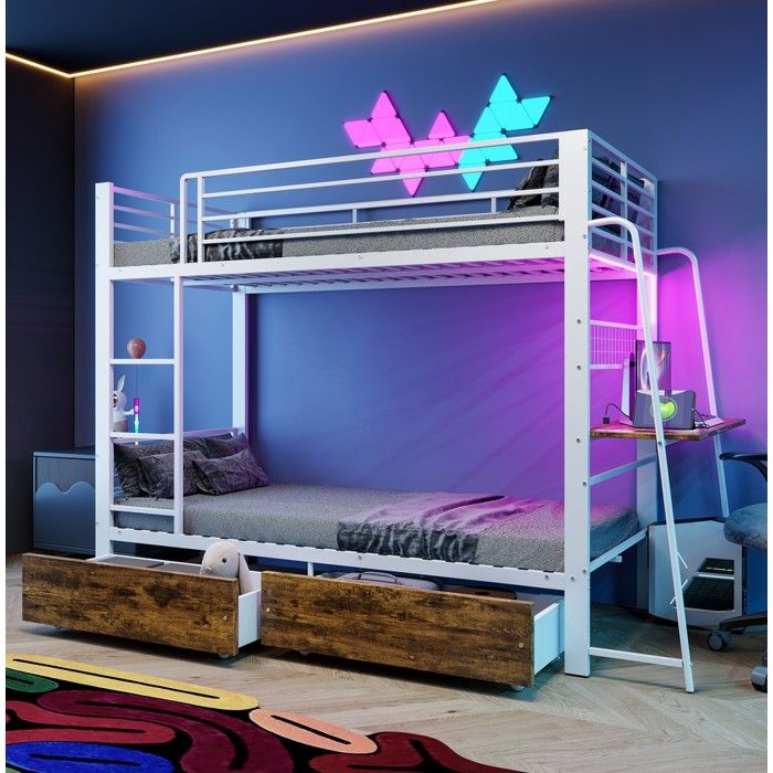 Lit superposé avec bureau - BLACKCOLOR - Taille 90x200 cm - Charge 250 kg par surface de couchage