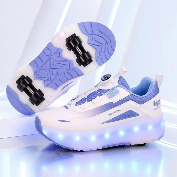 PATIN QUAD lumineuses AProsp rechargeables transformables double roue tailles 28-40 enfant adulte blanc bleu