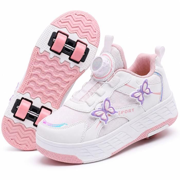 Chaussures à roulettes fille AProsp 4 roues rétractables serrage rapide tailles 29-40 enfant ado blanc rose