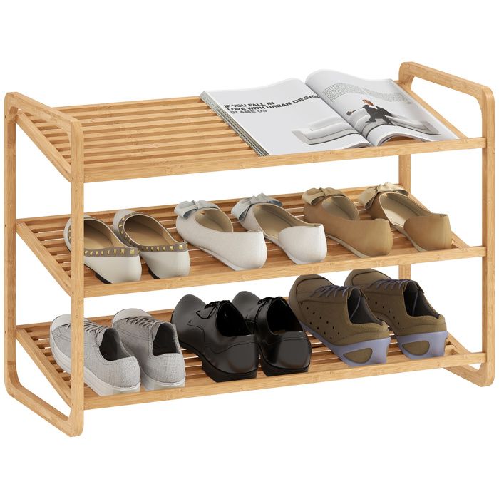 Étagère à chaussures en bambou pour 12 paires pour entrée ou chambre 76 x 33 x 50 8 cm naturelle