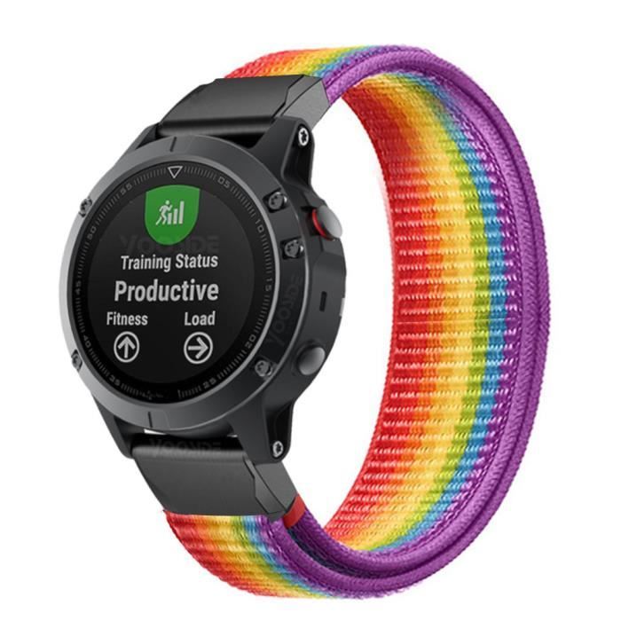 Arc en ciel Noir 26mm Garmin Tactix 7 Bracelet de montre en nylon