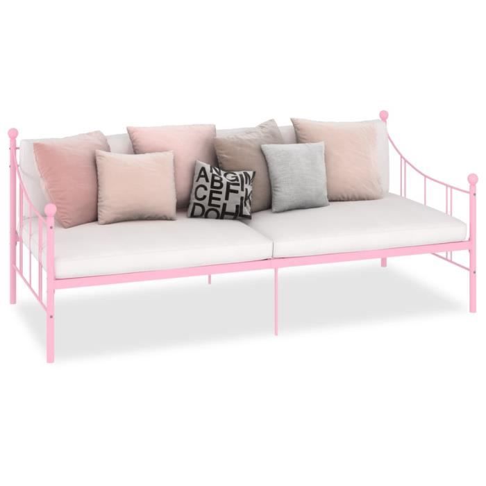 lit double cadre à lattes wxs - aramox - rose - 90 x 200 cm - chambre à coucher maison de repos