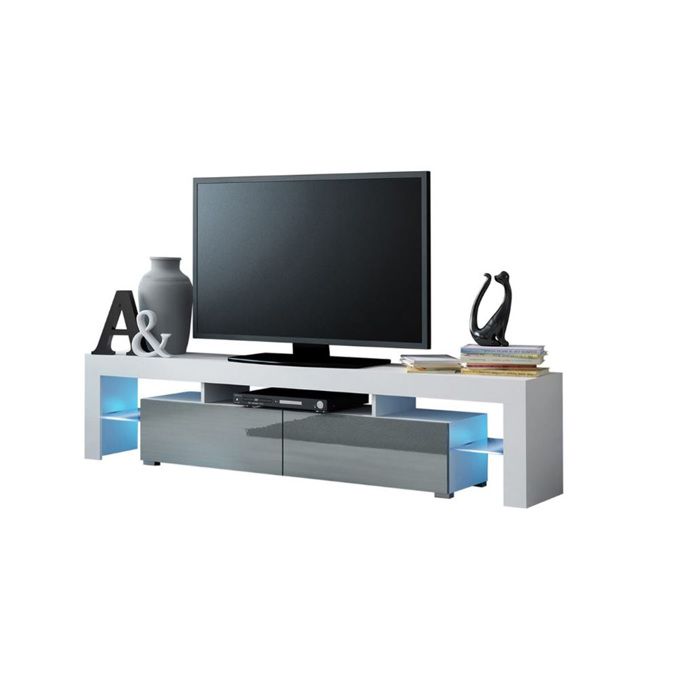 Meuble Tv Spider Big A Led En Blanc Mat Avec Portes Gris Laque 200 Cm Achat Vente Meuble Tv Meuble Tv Spider Big A Led En Cdiscount