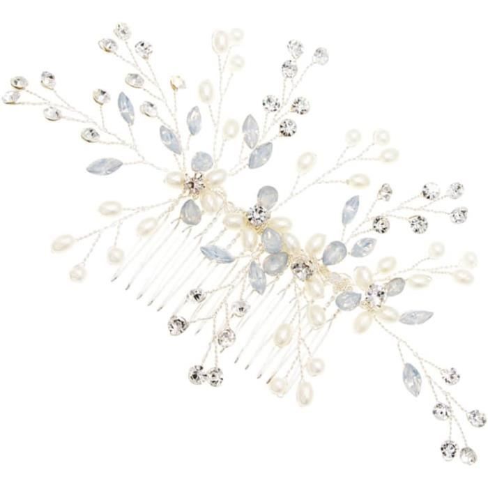Peigne à Cheveux De Mariée Zeayebsr - Perles Et Cristal Or Rose - Réglable