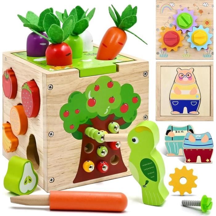 Cube Dactivité Bébé Motricité déveil éducatif 5 en 1 Jouet Enfant 2 3 Ans Puzzle Centre dActivités Cadeau de Noel Fille Garçon