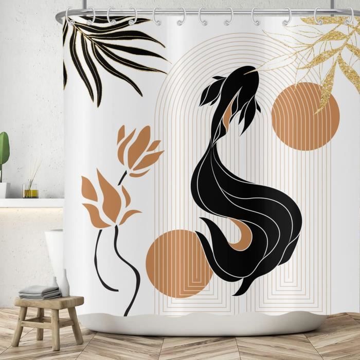 Rideau De Douche Boho 180x180 Cm Marron, Boho Feuilles De Palmier Plantes Lavables En Textile Rideau Douche Impermeable Pour Baignoire 95014703