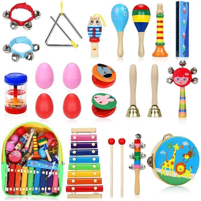 Instrument de Musique pour Enfant, 25Pcs Instruments de Musique en Bois  Percussion pour Bébé avec Xylophone, Tambourin, Triangle - Cdiscount Instruments  de musique