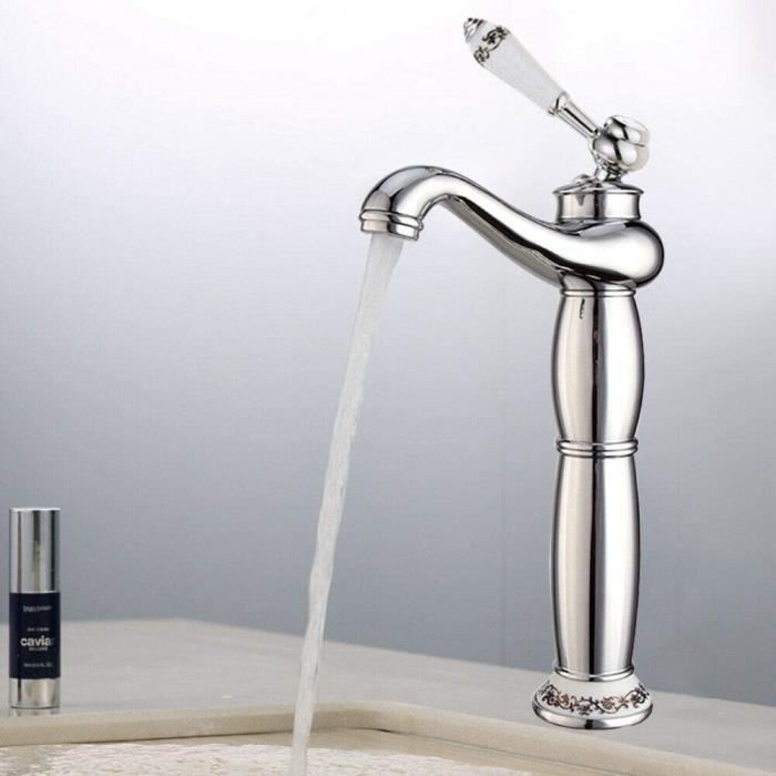 Robinet de bassin à levier unique, mitigeur de lavabo en nickel brossé, eau chau