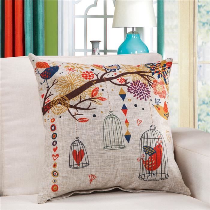 Housse de Coussin 45X45 en Coton Lin Impression des Cage ...