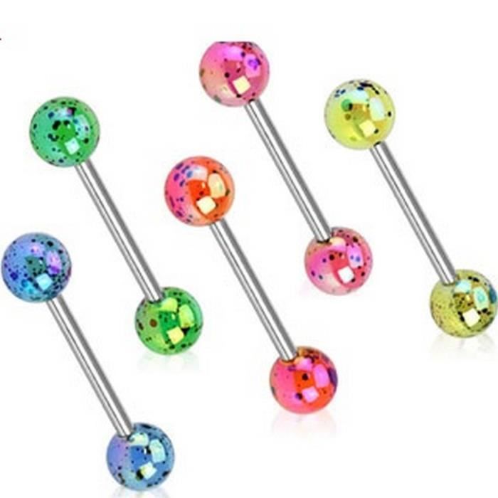 D.Bella Lot de 16 Piercings de Langue en Acier Inoxydable 14 g Couleurs