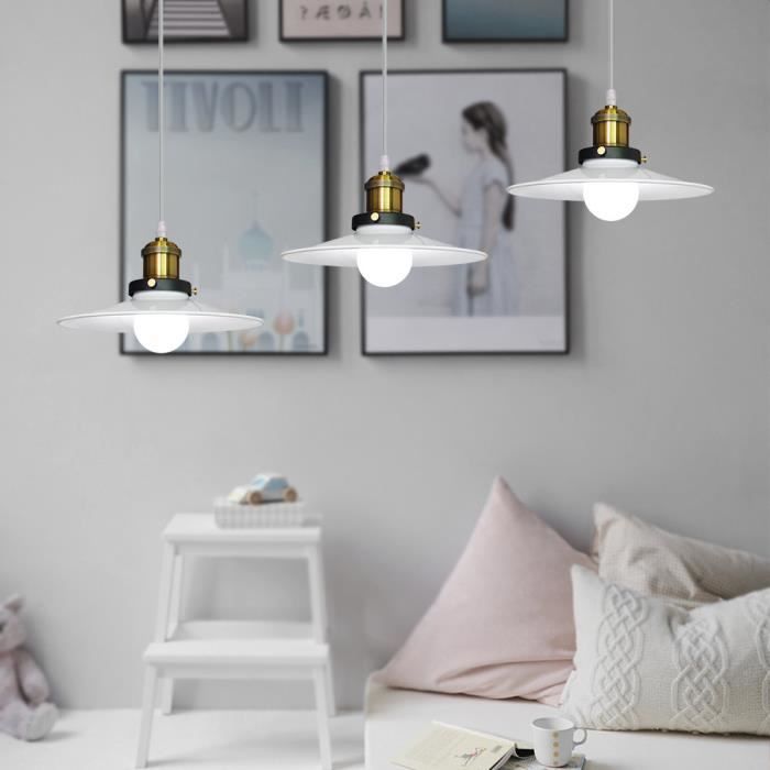 UNI 22cm Plafonnier Lustre Eclairage Suspension Pendentif 3 Douille Blanc