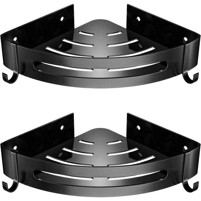 2 étagères D'angle Salle De Bain U/D - Sans Perçage, Aluminium Noir, Neuves
