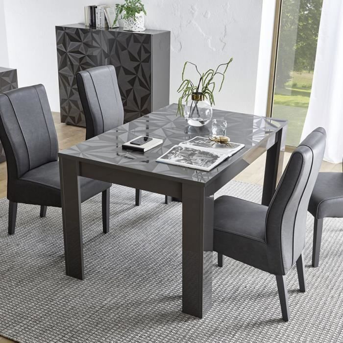 Table 140 Cm Avec Rallonge Design Gris Laque Antonio 3 L 185 X P