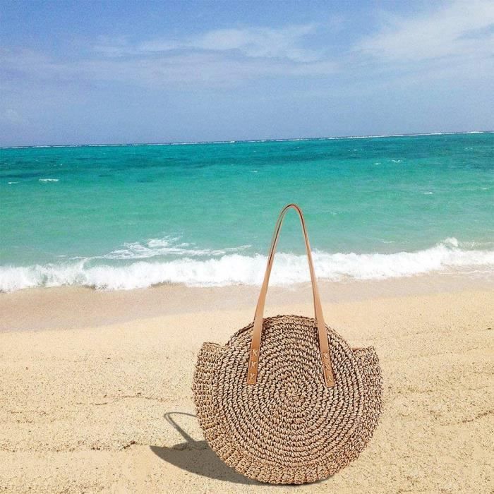 Sac plage rond paille on sale