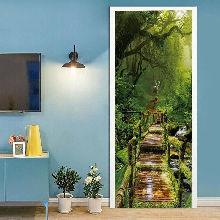 Sticker Porte Trompe-l'œil 3D - Décoration Murale Amovible - Pour Chambre, Salon - 77x200cm - 3