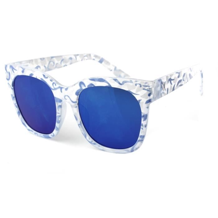 Surdimensionnees impression abstraite claires lunettes de soleil cadre bleu des femmes avec des verres miroir Achat Vente lunettes de soleil Femme Adulte Cdiscount