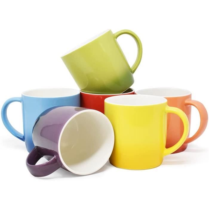 Lot de mug café colorés x 6 - Lot de tasse a cafe et thé en grès 380mL - Lot  tasse a cafe expresso 6 couleurs - Lot tasse à ca[118] - Cdiscount Maison