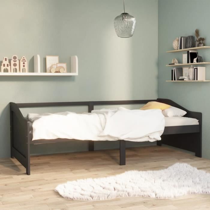 3224*{NEW} Best Lit de repos multifonctionnel - Canapé-lit 3 places Gris foncé Bois de Pin massif Lit Simple Magnifique 90x200 cm 2