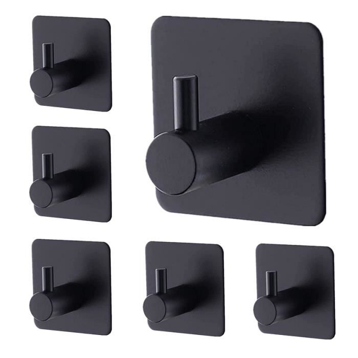 Crochet Adhésif - Noir - Acier Inox - 6pcs - Étanche - Installation Facile