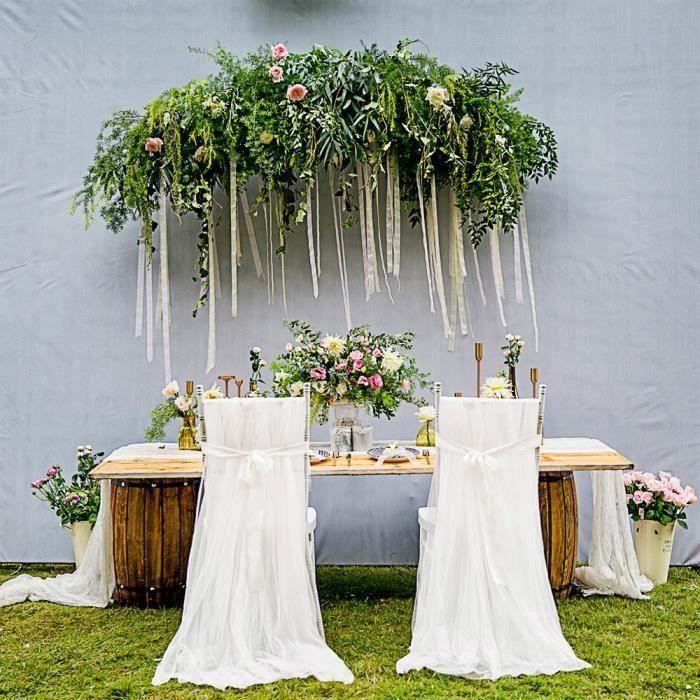 2pcs Housse Chaise Mariage Organza NÅud Chaise Organza Echarpe Pour Decorations Ceremonie Fete Anniversaire Blanc 260x160cm Achat Vente Housse De Chaise Cdiscount