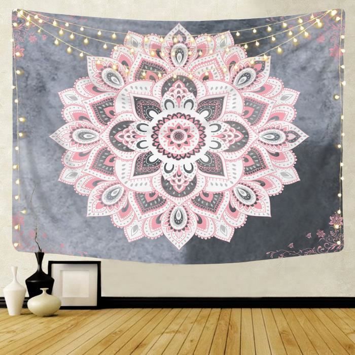 Tenture Murale Indienne Mandala Rose Hippie - 240 X 215 Cm, 100% Coton, Jet De Plage