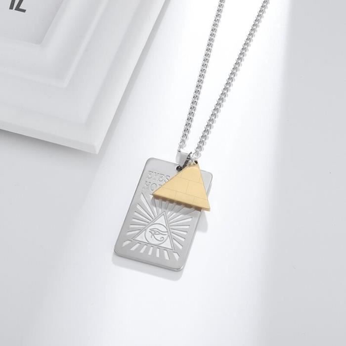 Collier Acier Inoxydable Vintage Collier Pyramide Égyptienne