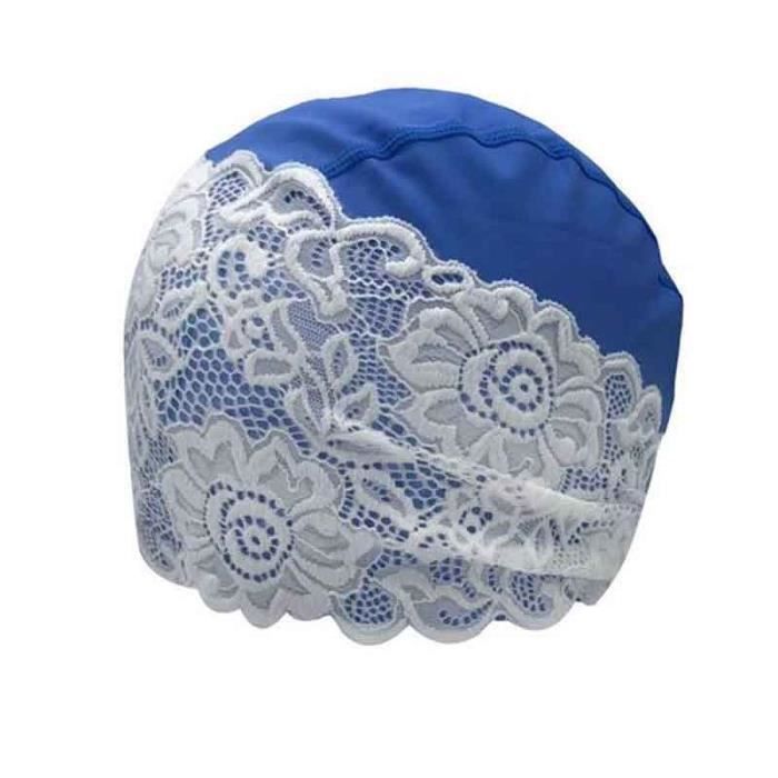 couleur bleue casquette de natation élastique en dentelle pour femmes, chapeau de natation en pu imperméable
