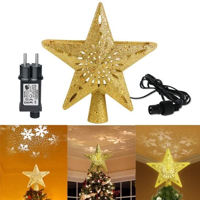 Étoile sapin de Noël - 2 en 1 - Lampe projecteur LED - Flocons animés - Couleur or