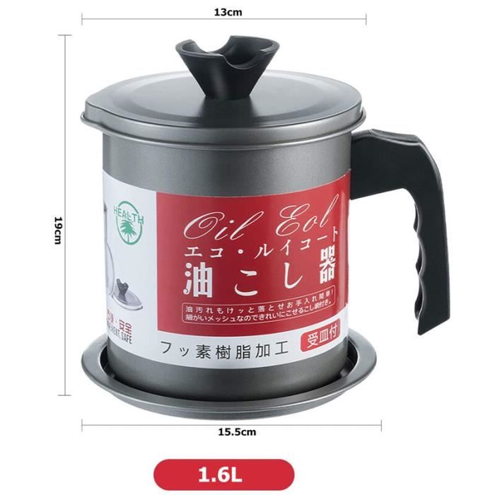 Focenat Pot Filtre à Huile Inox 304 - Récipient Graisse Bacon Avec Passoire, 2L