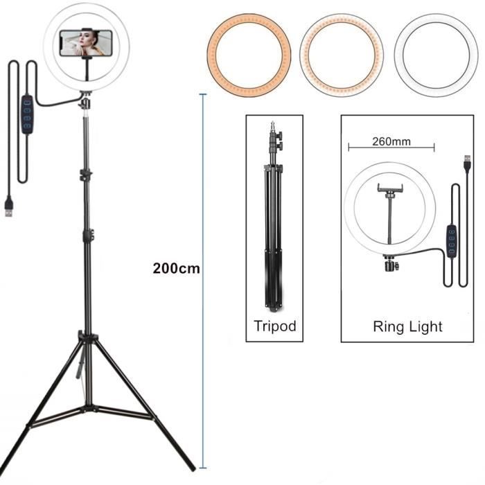 Anneau lumineux RGB de 10 pouces avec télécommande