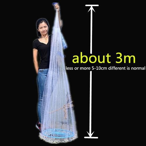 Filet de pêche en nylon robuste de 3 m avec anneau en aluminium, filet réutilisable pour piège à vairon, poisson