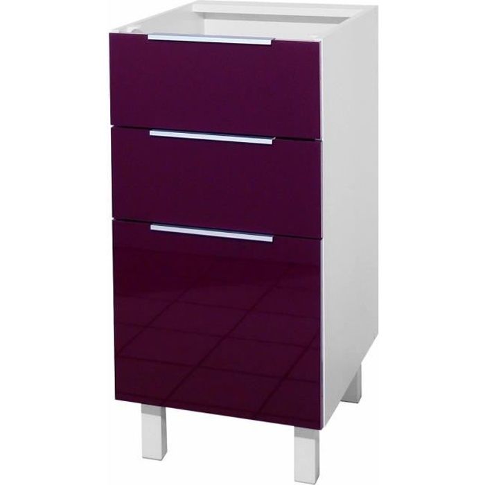 pop meuble bas de cuisine l 40 cm - aubergine haute brillance