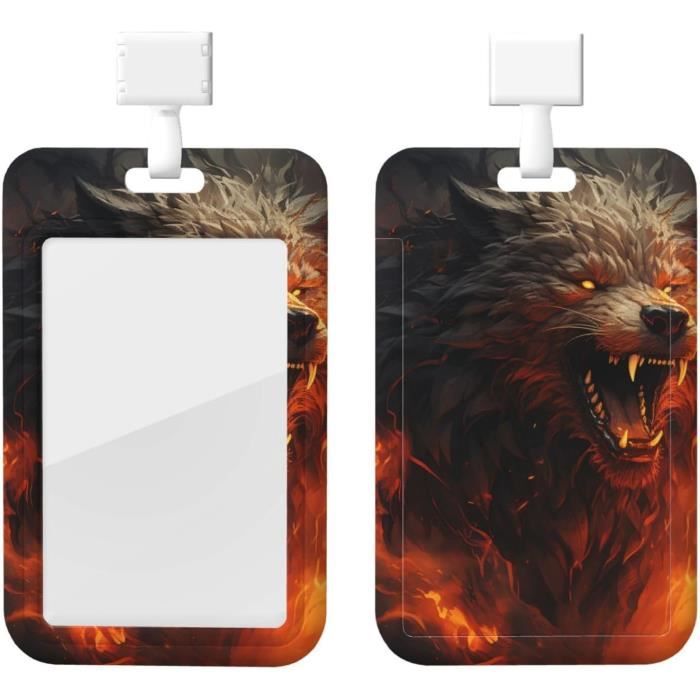 Porte-badge Avec Cordon Détachable Motif Loups - Étui Vertical Transparent, Pour Bureau, Infirmière, Enseignant - 11