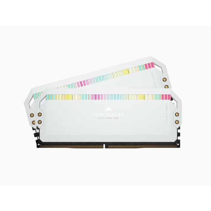 Mémoire RAM – CORSAIR – DOMINATOR PLATINUM RGB DDR5 – 32GB 2x16GB DIMM – 6200 MHz – 13V – Blanc (CMT32GX5M2X6200C36W)