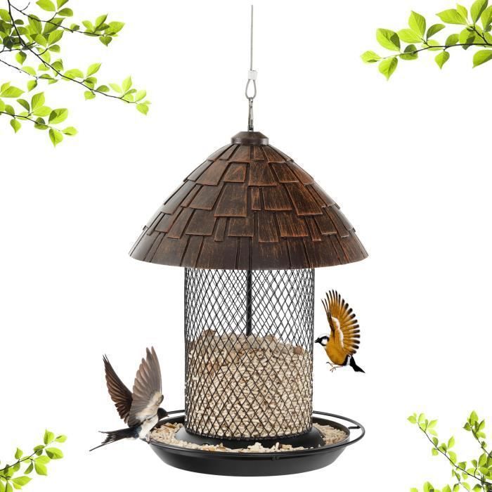 2 Mangeoires à Oiseaux Suspendues En Filet Métallique - Noir, Rondes, Pour Jardin Ou Balcon