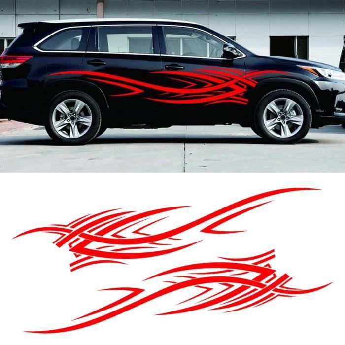 Dilwe Autocollant de carrosserie de voiture Rouge 2pcs Car Body Decal Flame Graphic Universal Waterproof moto pare-soleil Rouge