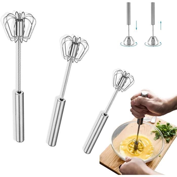 Fouet Semi-automatique 10 Pouces - Acier Inoxydable - Poignée à Pousser - Pour œufs, Crème, Pâtes