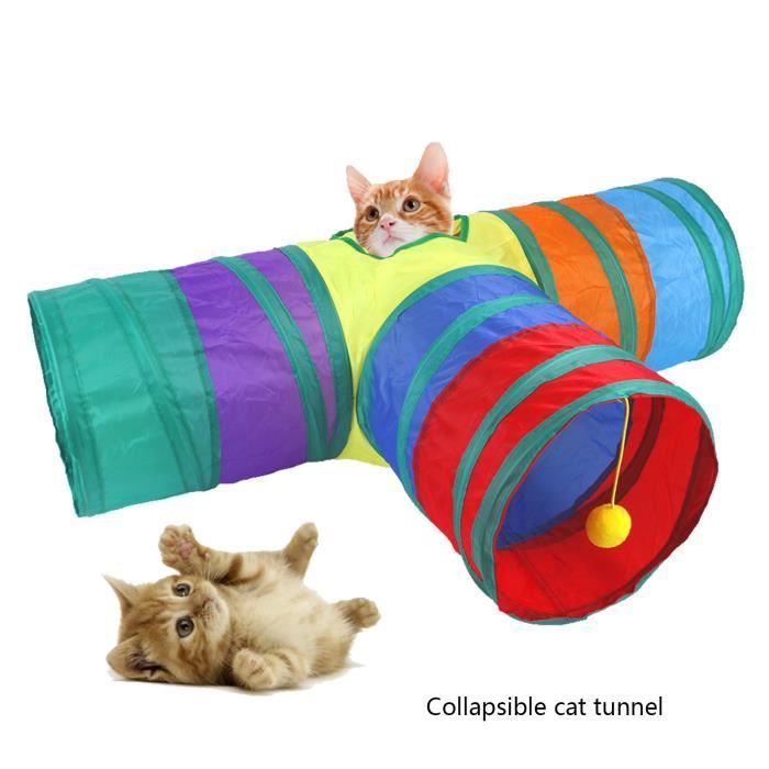 Comparer les prix de Tunnel pour chat interactif à 3 voies Tube pour chat pliable arc-en-ciel avec balle de jeu pour chats chatons animalerie jouet