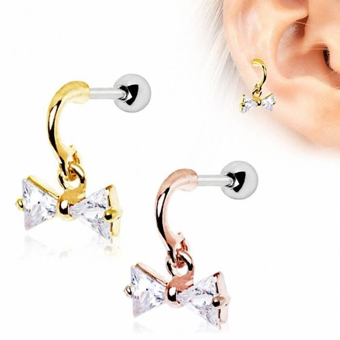 Piercing Cartilage Oreille Plaque Or Noeud Dore