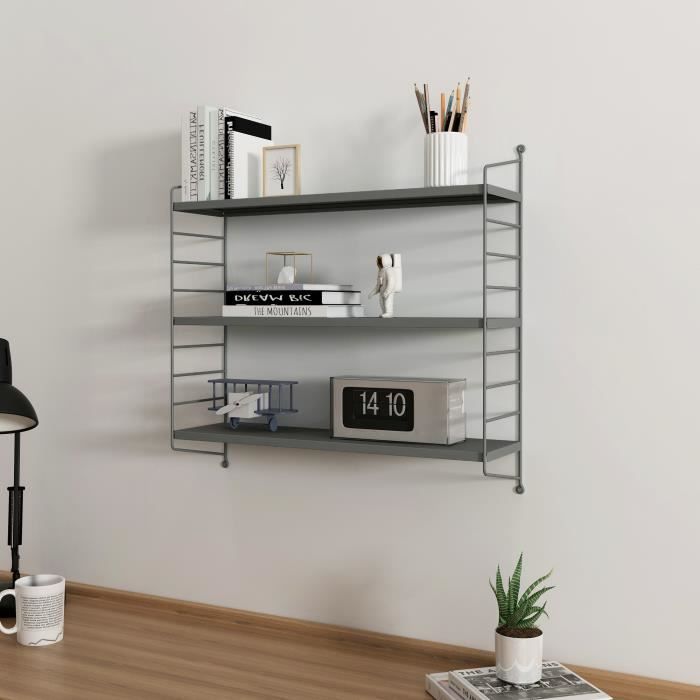 Étagère murale Strängnäs à 3 niveaux modulables 50 x 60 x 15 cm gris foncé mat