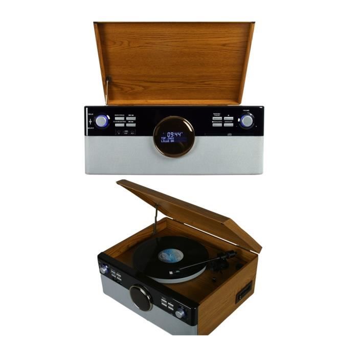 Platine Disque Vinyle Vintage BOIS Radio Bluetooth DAB+/FM/USB/RCA/AUX/Télécommande/Lecteur CD/Cassette Platine Vinyle