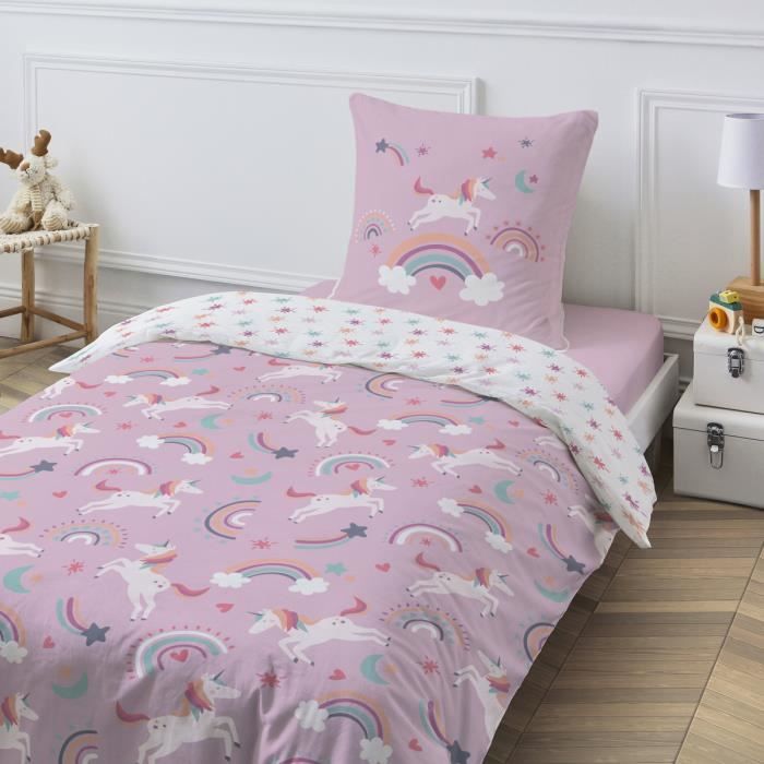Parure de lit enfant réversible Licorne 140x200cm