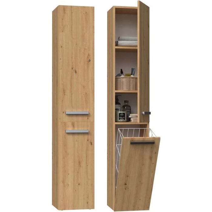 Armoire à Linge Vicco Fynn – Style Ancien 78x34x92cm – Meuble SdB Panier à Linge