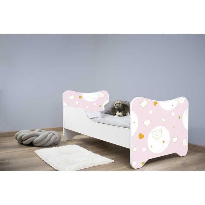 Topbed Lit D Enfant Motif Petit Chat 140x70 Cm Ensemble Lit Matelas Sommier Chambre D Enfant Cdiscount Maison